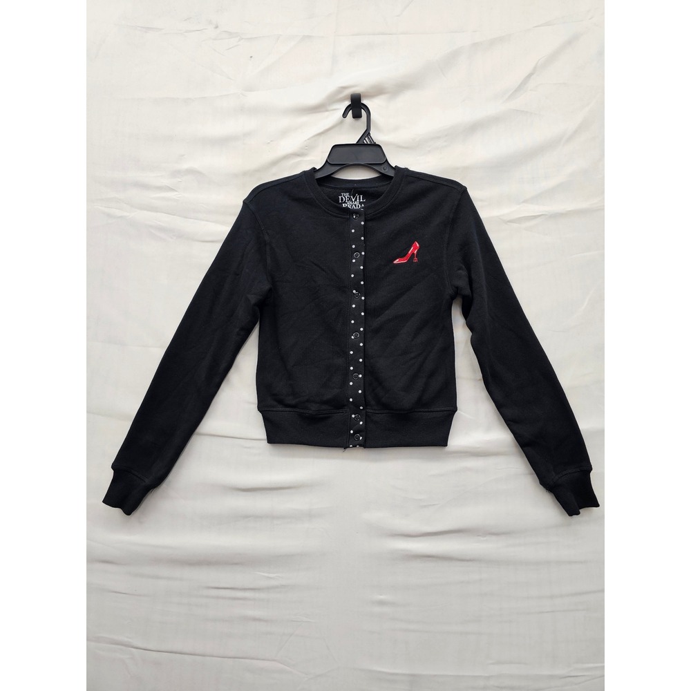 The Devil Wears Prada Womens Graphic Cardigan Black Cotton Blend Casual Size XXS